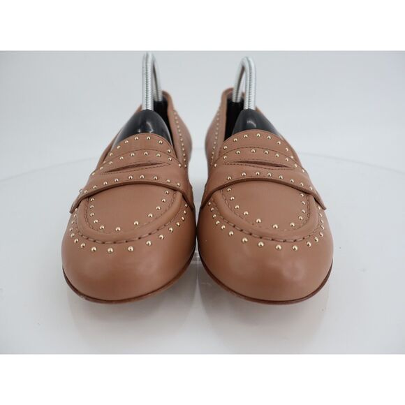 AGL Mocassin Penny Loafers Womens Size 39.5 9.5 Brown Micro Studs Slip On Shoes - Picture 2 of 13